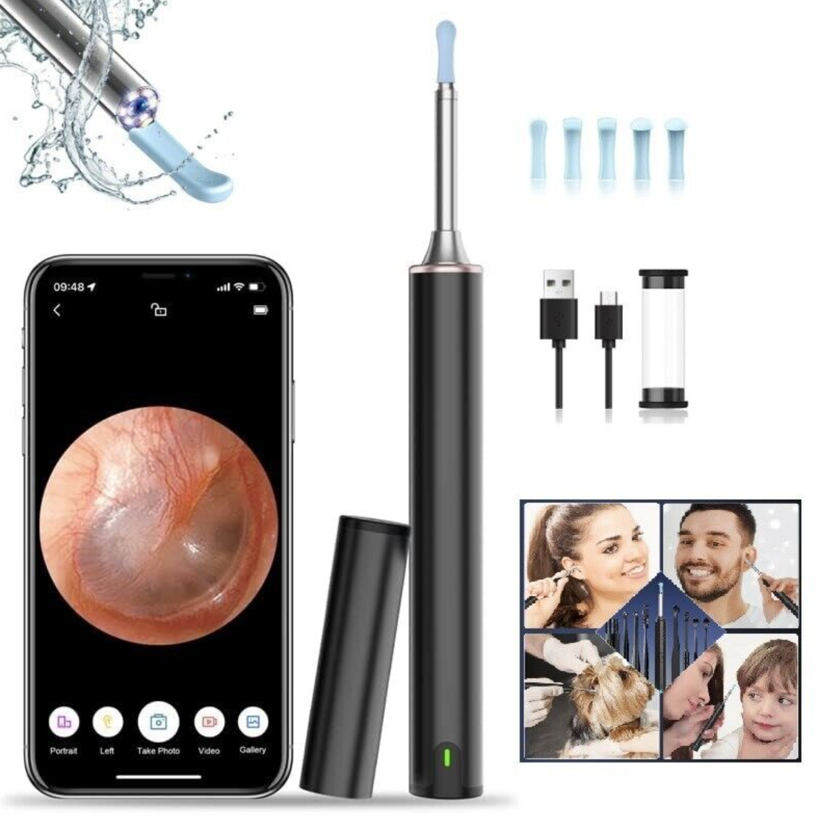 LED Ear Wax Cleaner Ear Camera Otoscope with Light Cleaner Removal Kit-Black